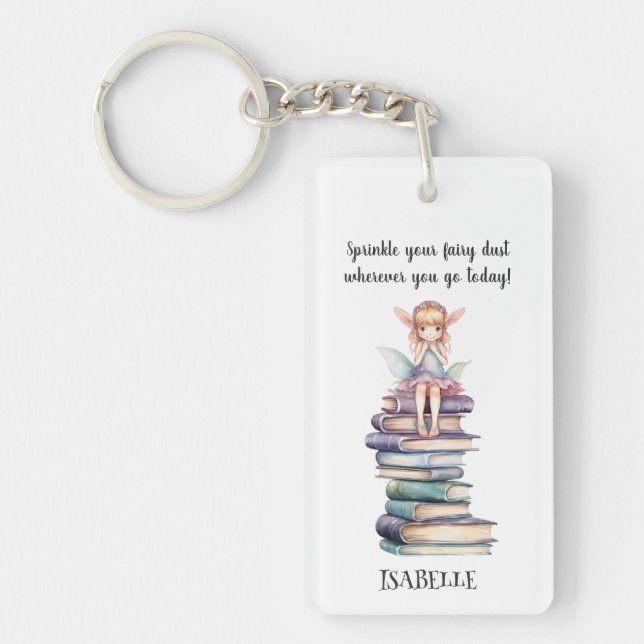Cute Fairy Quote Books Personalised Key Ring (Front)