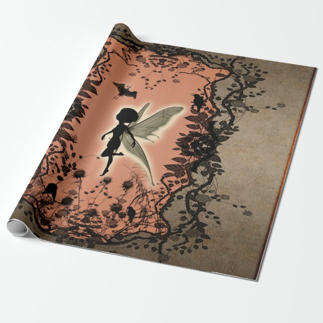 Cute fairy silhouette with glowing shine wrapping paper (Unrolled)