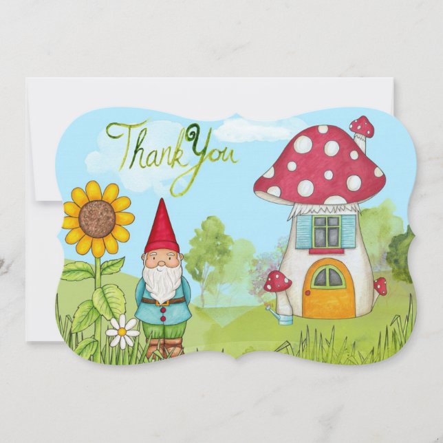 Cute Fairy Tale Elf Gnome and Mushroom Thank You (Front)