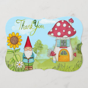 Cute Fairy Tale Elf Gnome and Mushroom Thank You Card