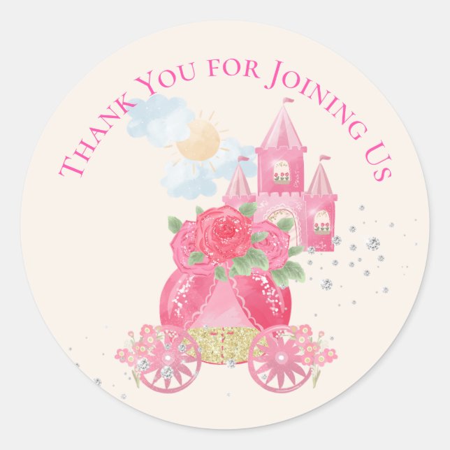 Cute Fairy Tale Pink Princess Party Classic Round Sticker (Front)