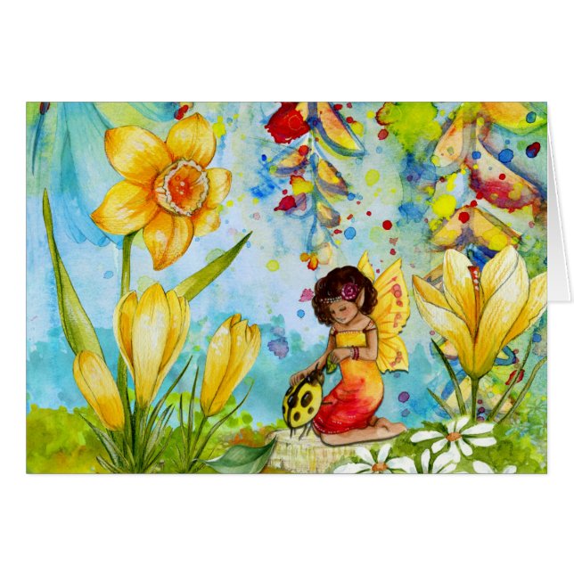 Cute Fairy With A Ladybug Greeting Card (Front Horizontal)