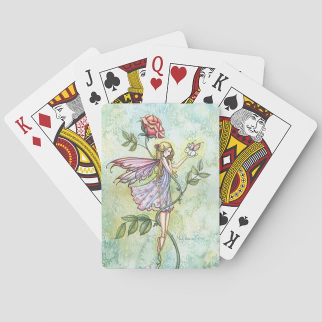 Cute Fairy with Bunny and Rose Playing Cards (Back)
