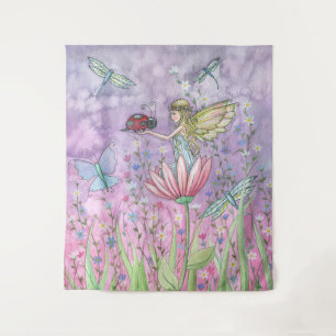 Cute Fairy with Ladybug Watercolor Art Tapestry