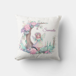 Cute Fairy with Watercolor Flowers Cushion