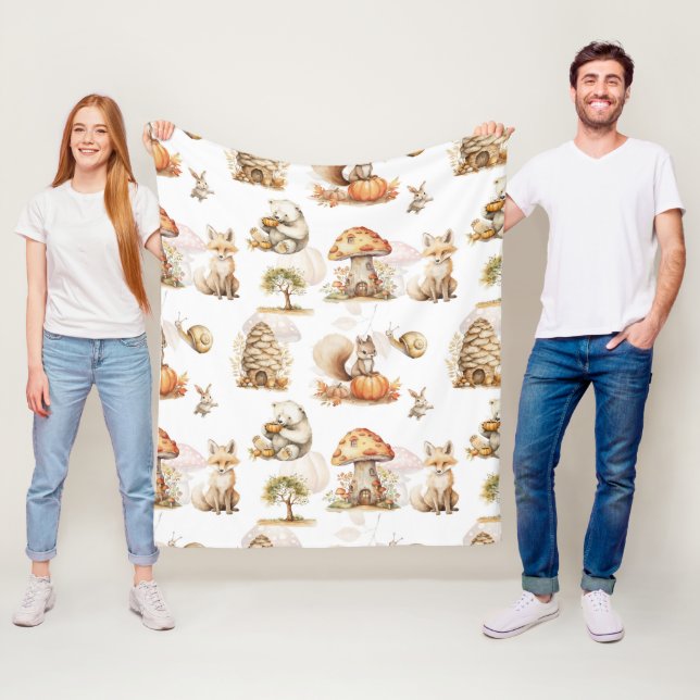 Cute Fairy Woodland Animal Pattern Fleece Blanket (In Situ)