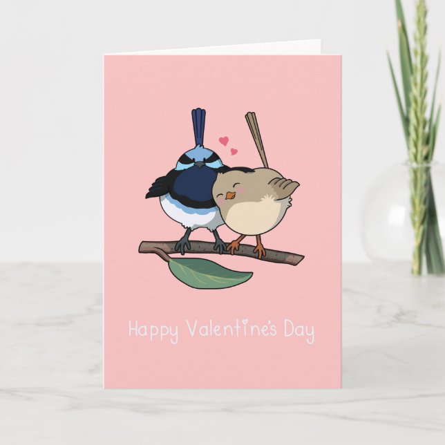 Cute Fairy-Wren Valentine's Card Kawaii Style (Front)
