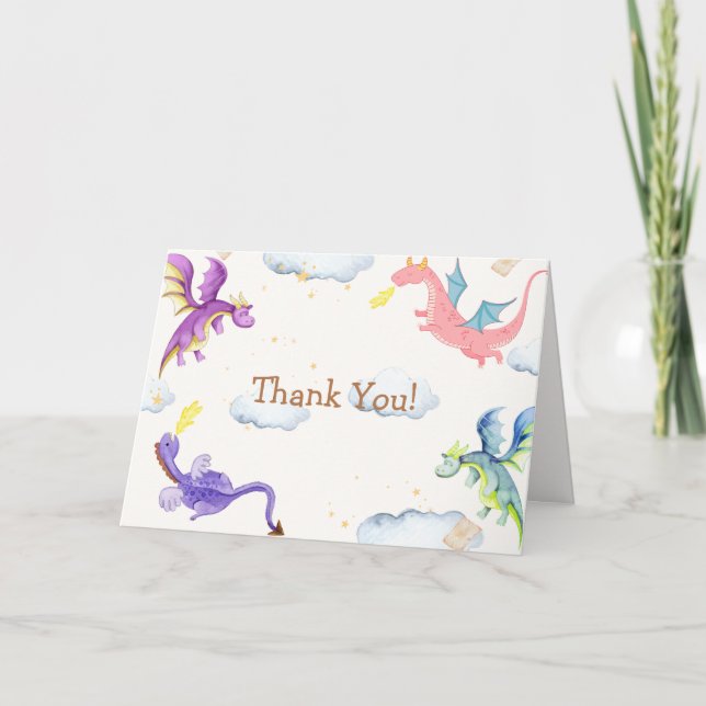 Cute Fairytale Magic Dragon Baby Shower  Thank You Card (Front)