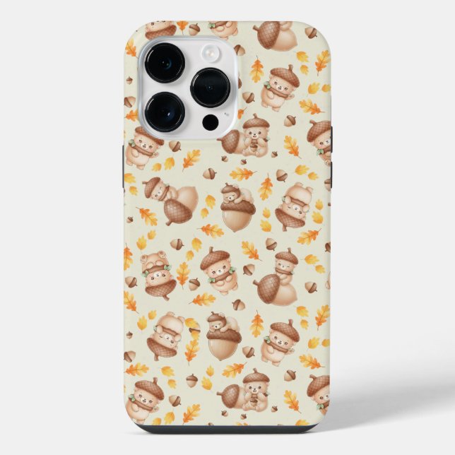 Cute Fall Acorn Bear Seamless Pattern iPhone Case (Back)