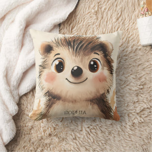 Cute Fall Animal Hedgehog Personalised Name Kids Cushion