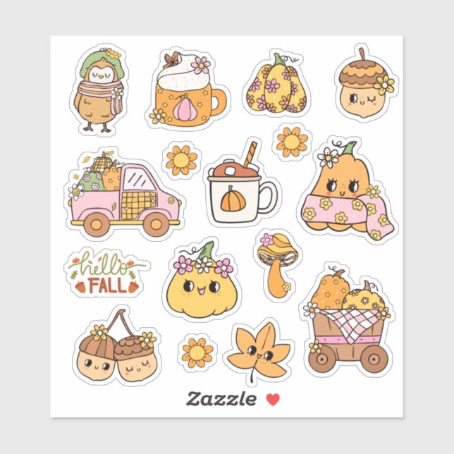 Cute Fall Autumn Pumpkin Acorn Sticker Set (Sheet)