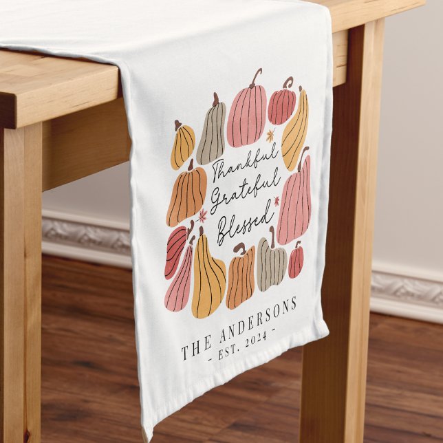 Cute Fall Autumn Pumpkin Personalised Short Table Runner (Creator Uploaded)