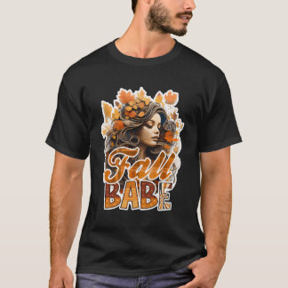 Cute Fall Babe Autumn Leaves Lady Thankful Gift Fo T-Shirt
