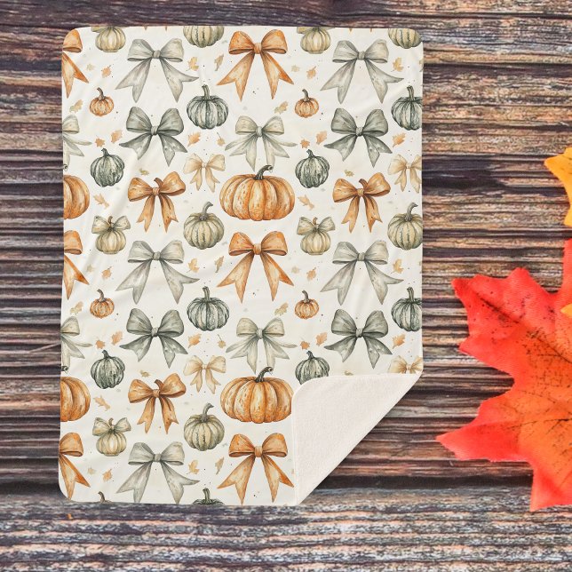 Cute Fall Bow Pattern Sherpa Blanket (Creator Uploaded)