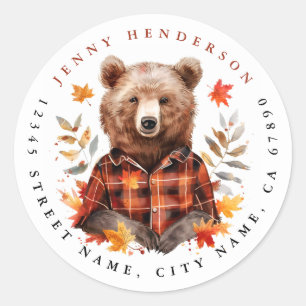 Cute Fall Brown Bear Round Stickers