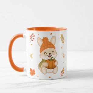 Cute Fall Bunny With Pumpkin.  Mug