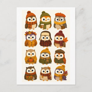 Cute Fall Cartoon Owl Postcard