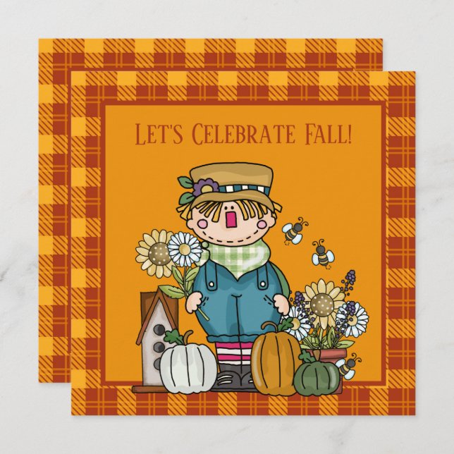 Cute Fall Celebration scarecrow Invitation (Front/Back)