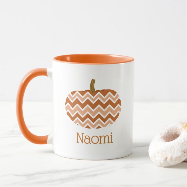Cute Fall Chevrons Pumpkin | Personalised Mug (With Donut)
