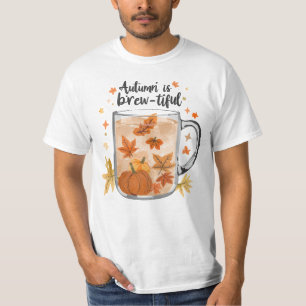 Cute Fall Coffee and Pumpkin Illustration Design T-Shirt
