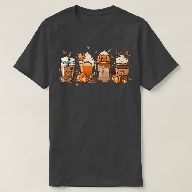 Cute Fall Coffee Pumpkin Latte Drink Cup, Pumpkin  T-Shirt (Design Front)