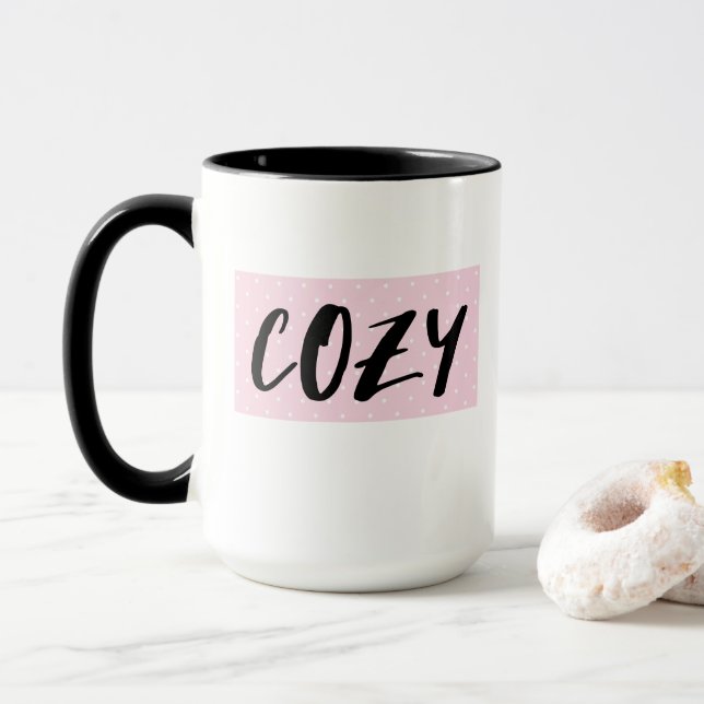 Cute Fall Cosy Pink and Black Autumn Coffee  Mug (With Donut)
