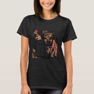 Cute Fall Cow Ghost Retro Spooky Season Halloween  T-Shirt