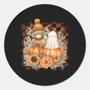 Cute Fall Cow Ghost Spooky Season Autumn Halloween Classic Round Sticker