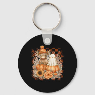 Cute Fall Cow Ghost Spooky Season Autumn Halloween Key Ring