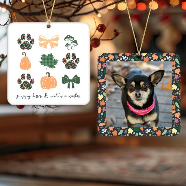 Cute Fall Dog Photo Ceramic Ornament (Creator Uploaded)