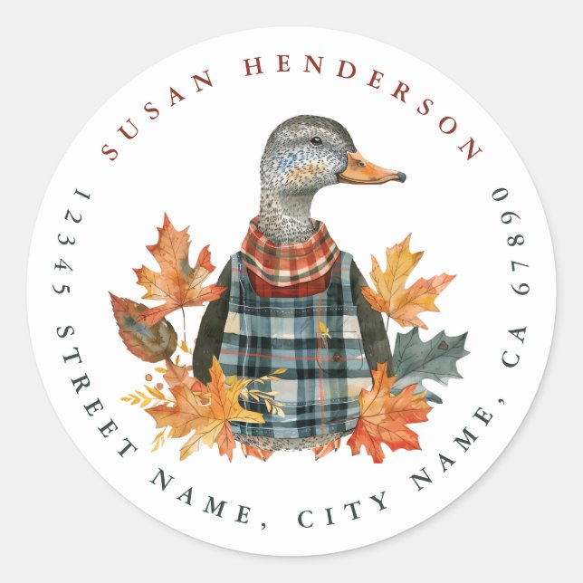 Cute Fall Duck Round Stickers (Front)
