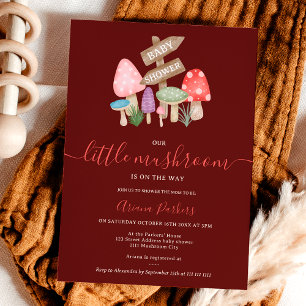 Cute fall fairy woodland mushrooms baby shower invitation