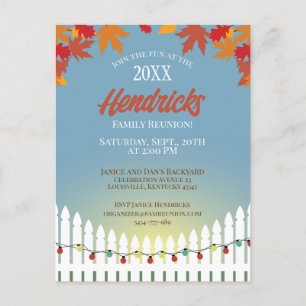 Cute Fall Family Reunion picket fence decorated Postcard