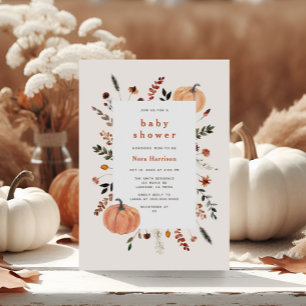 Cute Fall Floral Frame Pumpkin Baby Shower Invitation