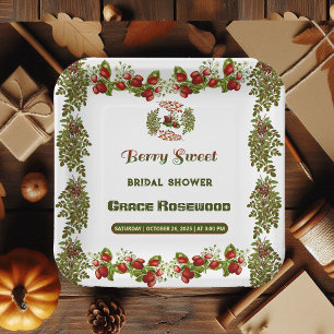 Cute Fall Foliage Autumn Berry Sweet Bridal Shower Paper Plate
