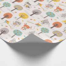 Cute Fall Forest animals with kites and trees