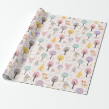 Cute Fall Forest animals with kites and trees