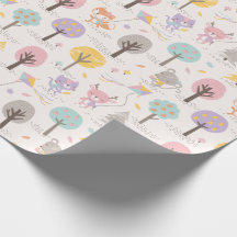 Cute Fall Forest animals with kites and trees
