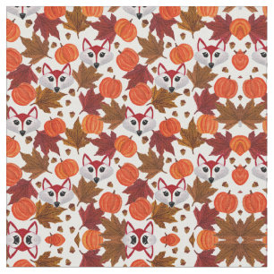 Cute Fall Fox Pumpkin Acorn Maple Leaf Watercolor Fabric