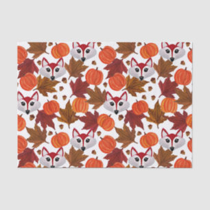 Cute Fall Fox Pumpkin Acorn Maple Leaf Watercolor Tissue Paper