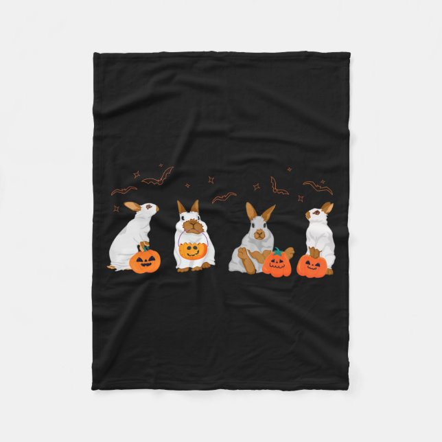 Cute Fall Ghost Bunny Rabbit Halloween Costume Fleece Blanket (Front)