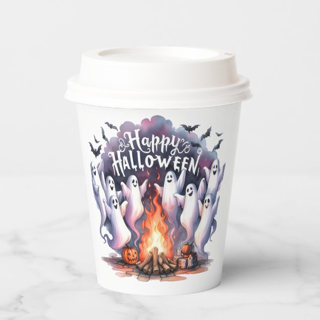 Cute Fall Ghost Happy Halloween Paper cup (Front)