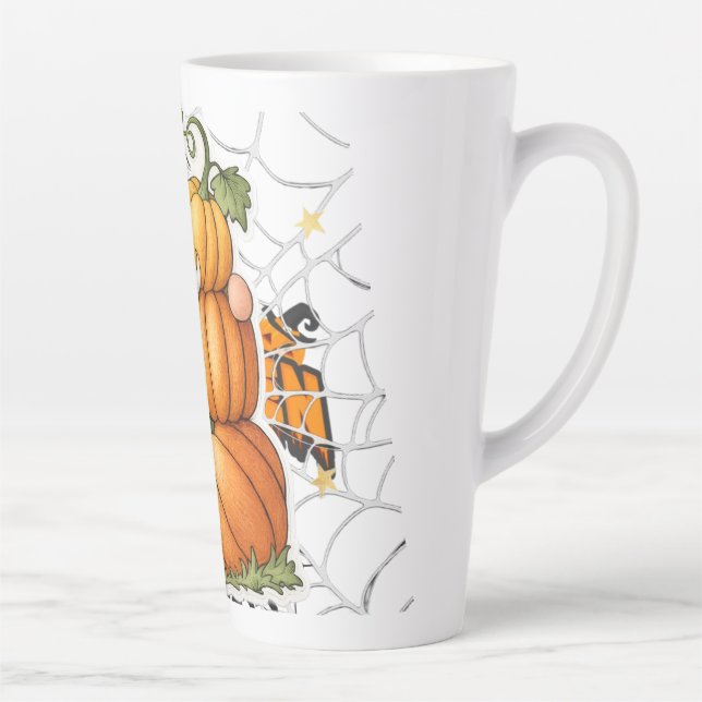 Cute Fall Gnome & Stacked Pumpkins Coffee Latte Mug (Right)