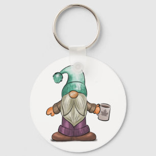 Cute Fall Gnome with Coffee Mug Key Ring