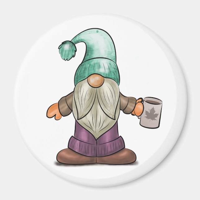 Cute Fall Gnome with Coffee Mug Magnet (Front)