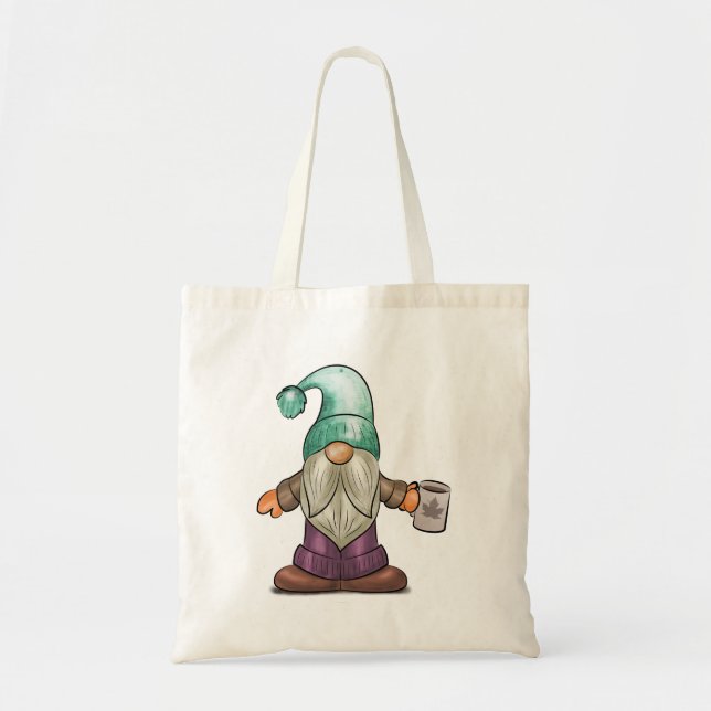 Cute Fall Gnome with Coffee Mug Tote Bag (Front)