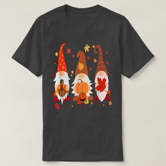 Cute fall gnomes thanksgiving pumpkin autumn hallo T-Shirt (Design Front)