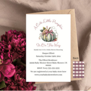 Cute Fall Green & Plum Pumpkin Themed Baby Shower Invitation
