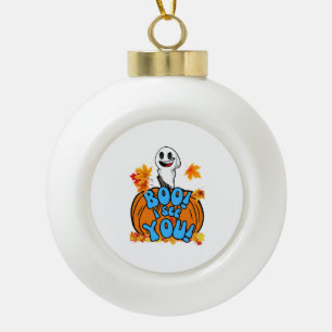 Cute Fall Halloween ghost Boo! I see You! Sticker Ceramic Ball Christmas Ornament