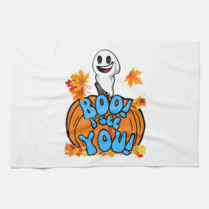 Cute Fall Halloween ghost Boo! I see You! Sticker Tea Towel